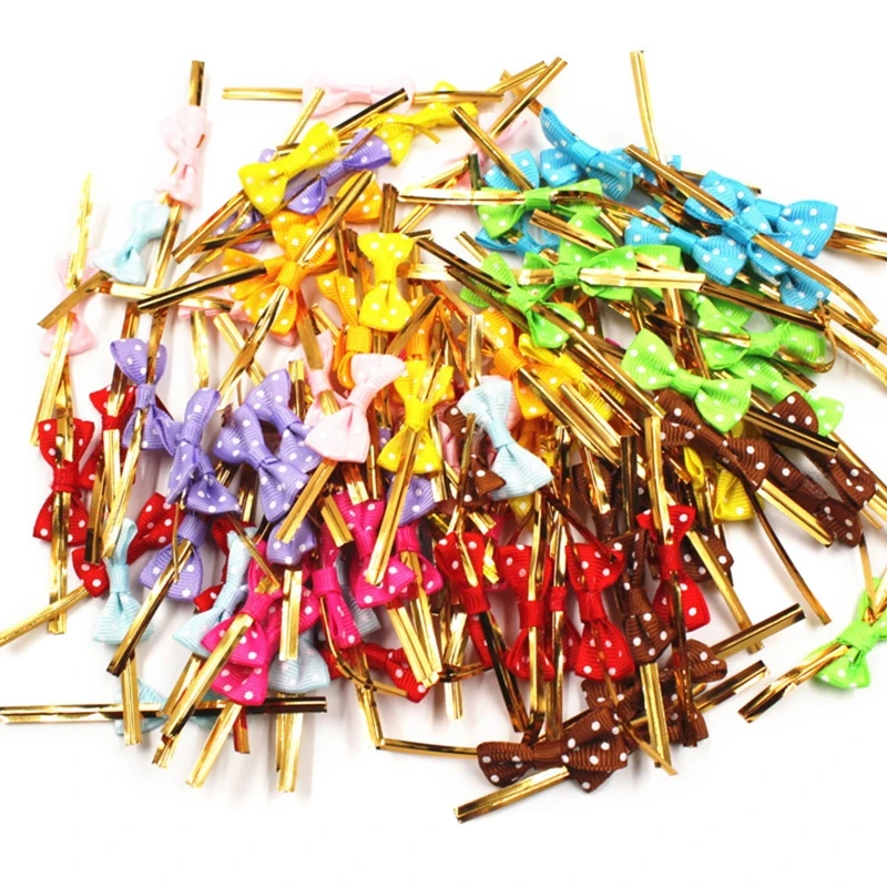 

Bow Tie Wrapping Golden Wire 100pcs Binding Lollipop Candy Packaging Bags Fastener for Festival Wedding Party Baby Shower Guest
