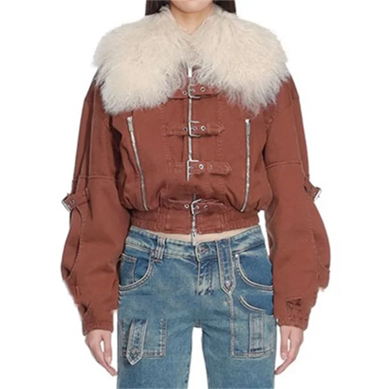 

jackets for women2023 New Korean fashion wool collar bomber jacket Cotton Denim pilot jacket long sleeved top y2k free shipping