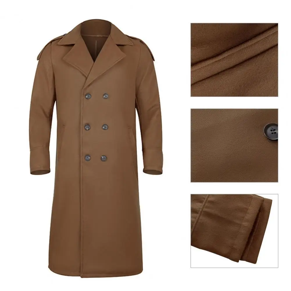 

Trendy Long Peacoat Button Closure Long Sleeves 4 Sizes Quick-drying Comfy Winter Jacket