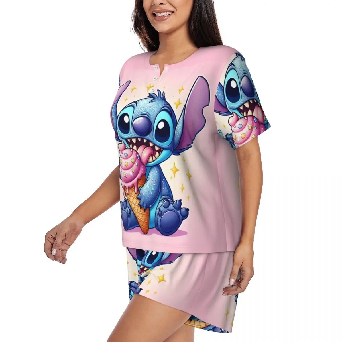 Персонализированный мультяшный Аниме Манга Стич пижамный комплект Женская