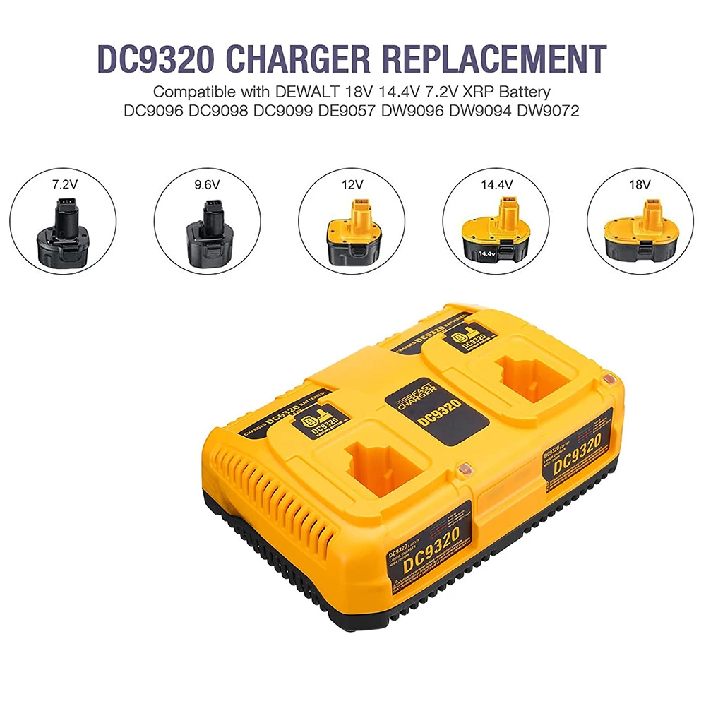 

18V Battery Charger DC9320 Replacement for Dewalt 7.2V-18V Dual Charger Port,Ni-CD&Ni-MH Battery DC9096/DC9098/DC9099