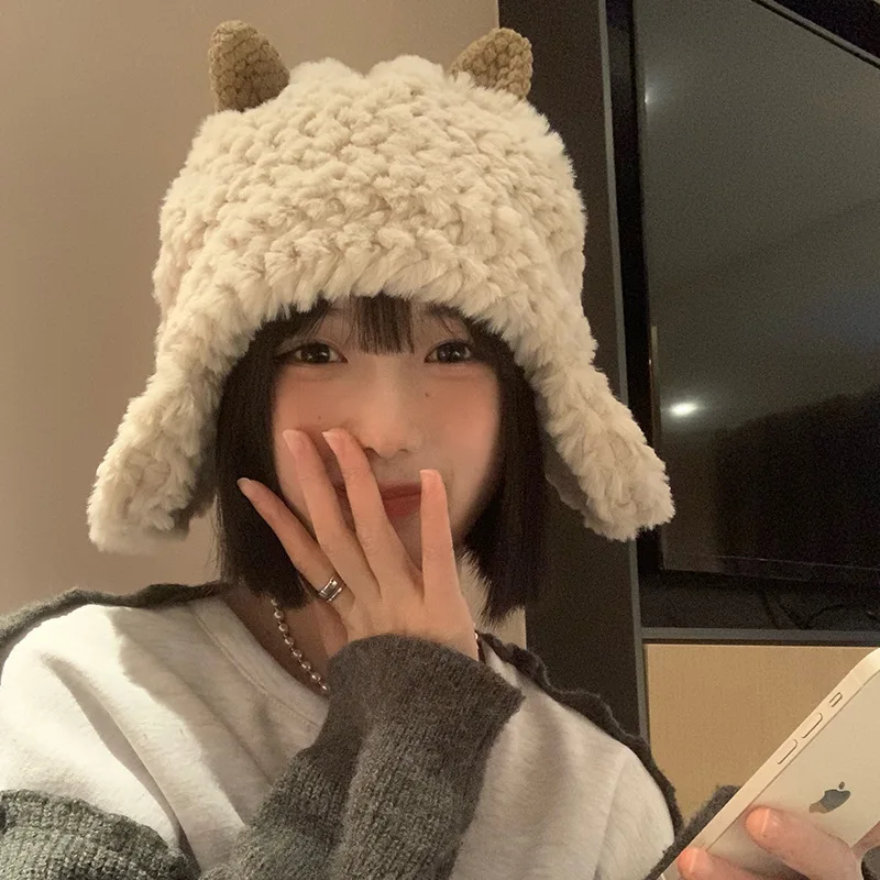 

Панама из овечьей шерсти Женская, зимняя шапка из искусственного меха, плюшевая мягкая, для девушек, рыбаков, от солнца