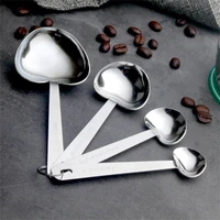4pcs love shaped stainless steel spoon measuring spoon set silver multifunction kitchen baking gadget measuring cup coffee scoop