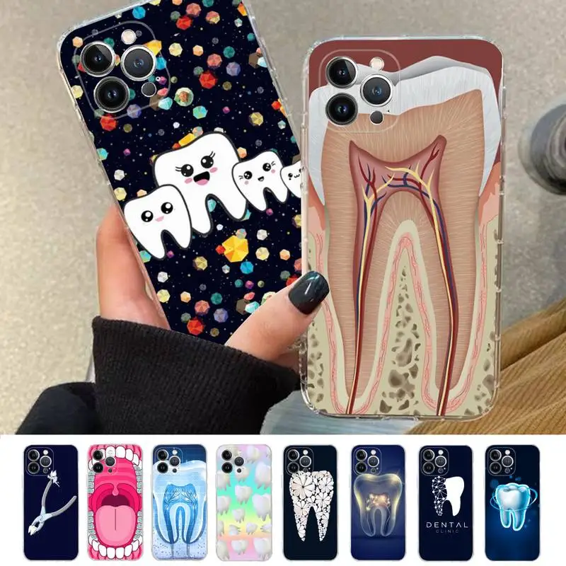 

Dentist Tooth Pattern Phone Case Silicone Soft for iphone 14 13 12 11 Pro Mini XS MAX 8 7 6 Plus X XS XR Cover