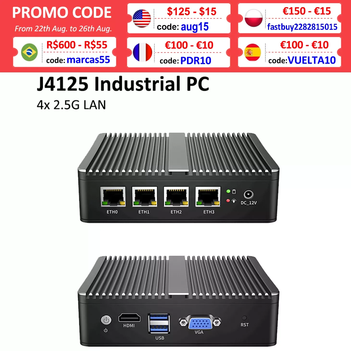 

Fanless Soft Router Intel Celeron J4125 Mini PC Quad Core 4x Intel i225 2.5G LAN HDMI VGA pfSense Firewall Appliance ESXI AES-NI