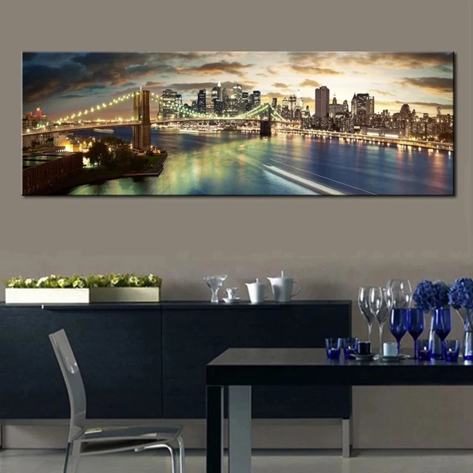 Brooklyn Bridge Night View Diamond Painting New York City Landscape 5D Full Diamond Embroidery Pictures for Bed Room Decor Gift