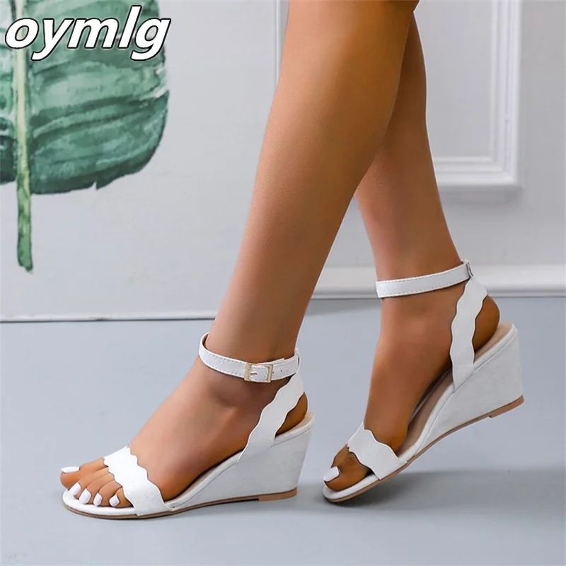 

Wedge heel sandals women's summer new all-match fashion one-word buckle fairy style fashion high-heeled plus size sandals