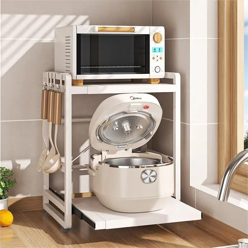 2-уровневый выдвижной органайзер для полки микроволновой печи — компактная