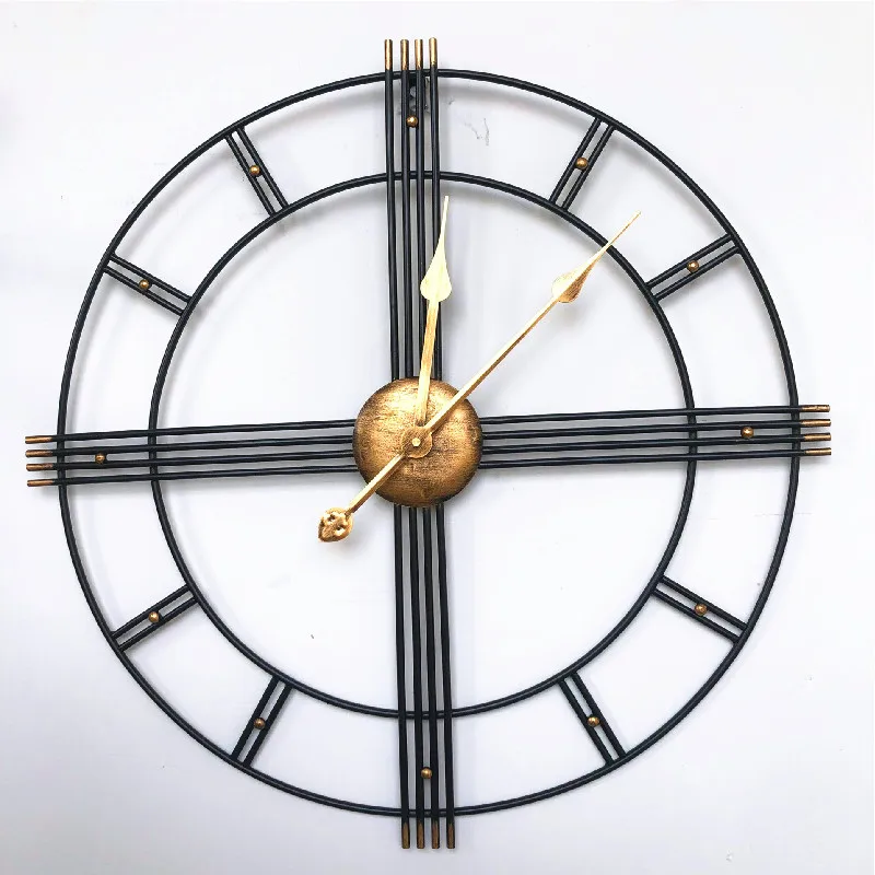 

European Style Wall Watch Retro Metal Iron Mute Wall Hanging Simple Watch Wall Home Design Horloge Murale Black Home Clocks