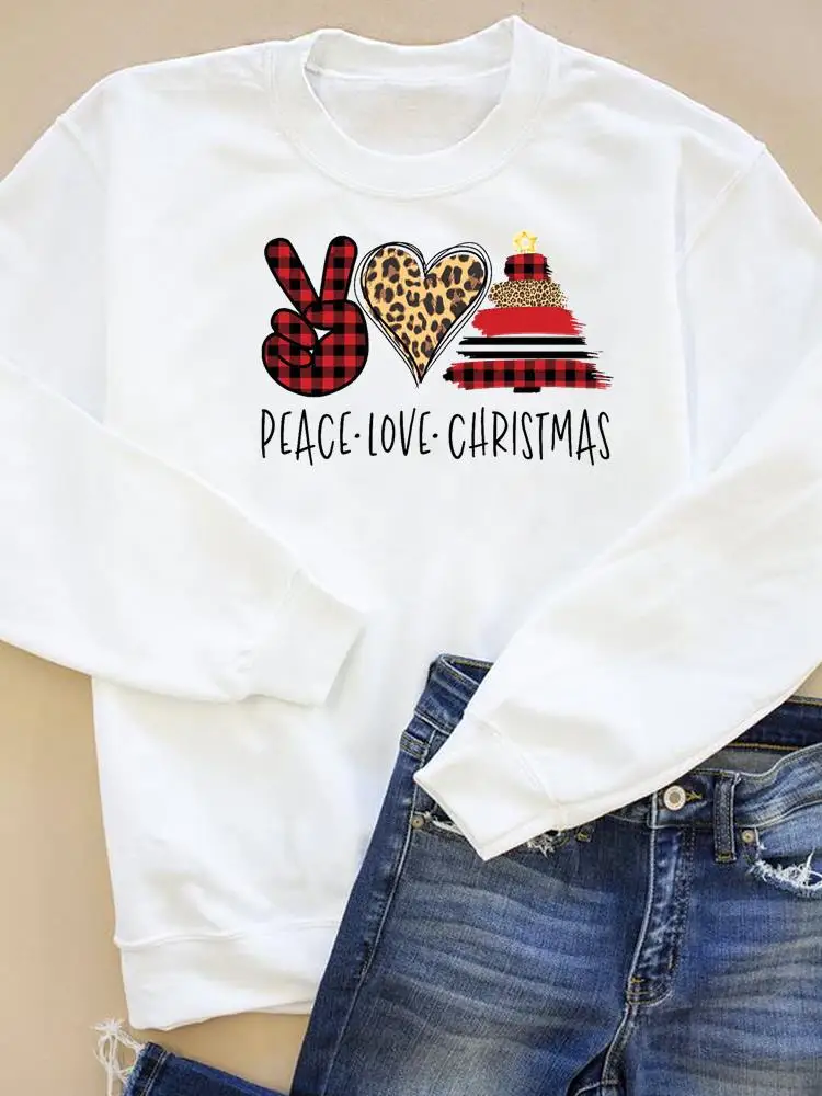 

Свитшот женский с леопардовым принтом, худи с рисунком сердечек и надписью Happy Christmas, модная одежда для Счастливого праздника, Новогодняя од...