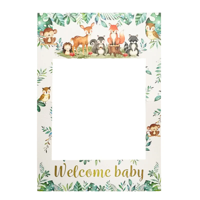 

1Pcs Welcome Baby Jungle Animal Paper Handheld Photo Prop Baby 1st Birthday Party Gender Reveal Baby Shower Decorations