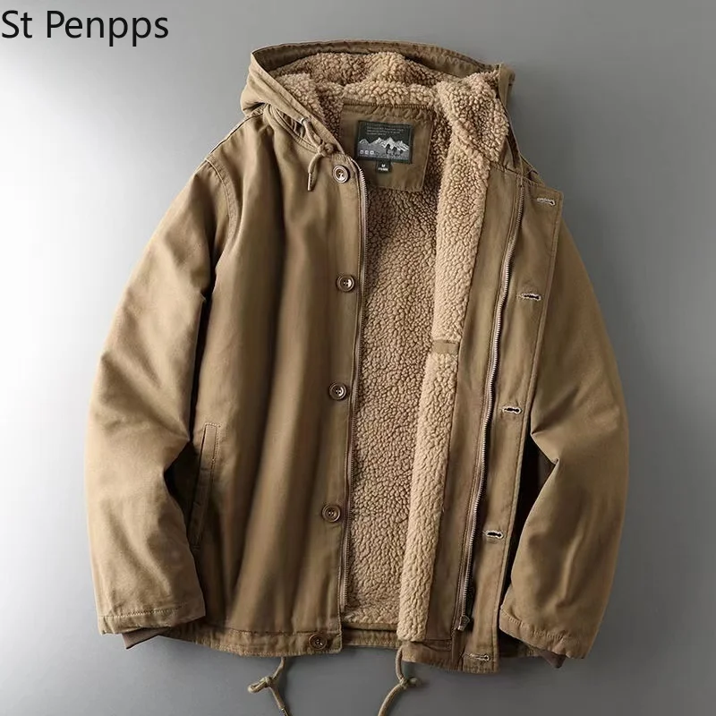 Мужская стеганая куртка зимнее пальто из овечьей шерсти теплая одежда с