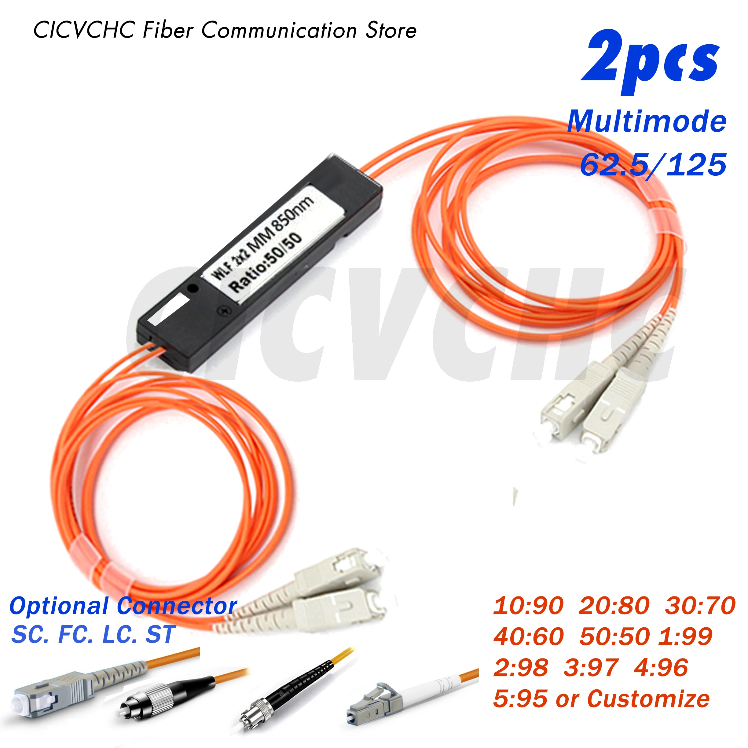 2pcs 2X2 FBT Coupler, Multimode 62.5/125, ABS 3.0mm Loose Tu
