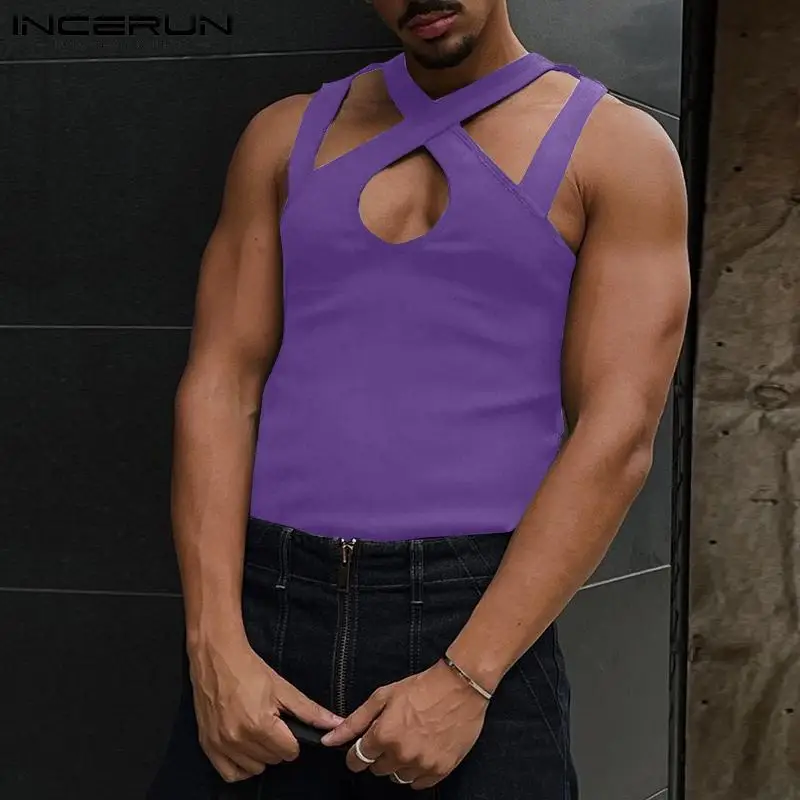 

Men's Sleeveless Solid Loose Comfortable Vests Stylish Male Casual Hot Sale Waistcoat Cross Strappy Tank Tops 2022 S-5XL INCERUN