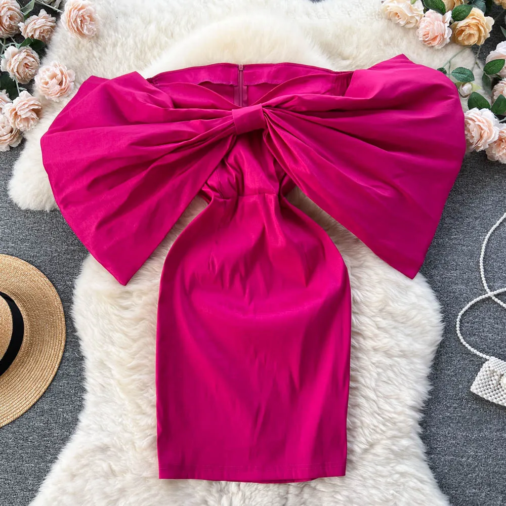 

Clothland Women Sexy Bow Tie Mini Dress Strapless Sleeveless Backless Zipper A Line Holiday Event Party Chic Dresses QB577