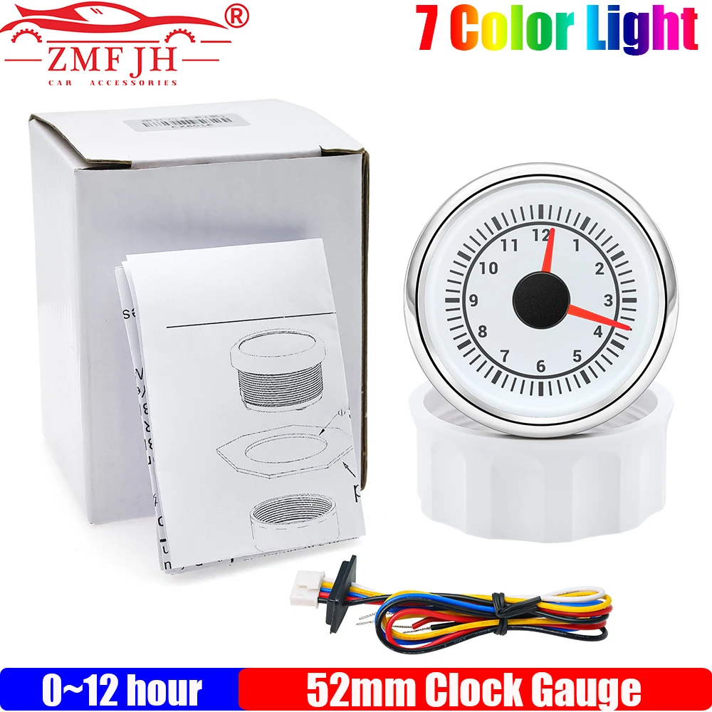 

ZMFJH 7 цветных светильников 2 "52 мм, датчик часов, 0-12 часов, прибор, указатель, индикатор для универсального автомобиля, лодки, яхты