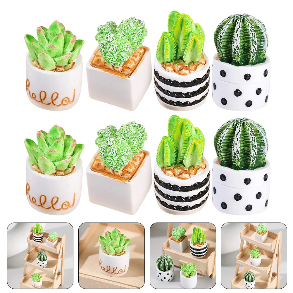 

8 Pcs Mini Craft Miniature Bonsai Office Decor Mini Resin Figurines Desktop Decor Tiny House Decor Indoor Artificial Cactus