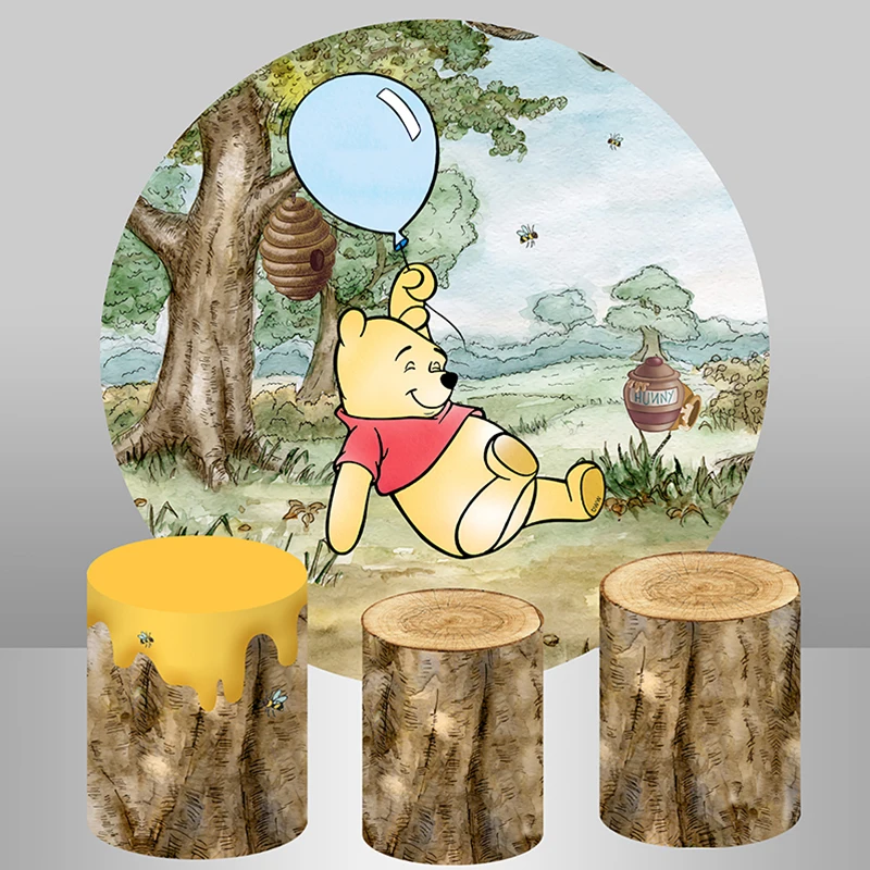 

Honey Tree Winnie The Pooh Round Backdrop Cute Cartoon Bear Circle Background Kids Baby Shower 1st Birthday Party Wood Banner