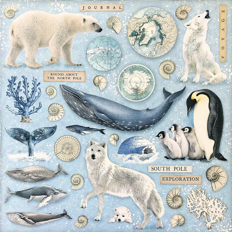 

33Pcs Retro Arctic Marine Animal Scrapbook Stickers Journal Material Guitar Phone Book Bike Album Diary Scrapbook Stickers