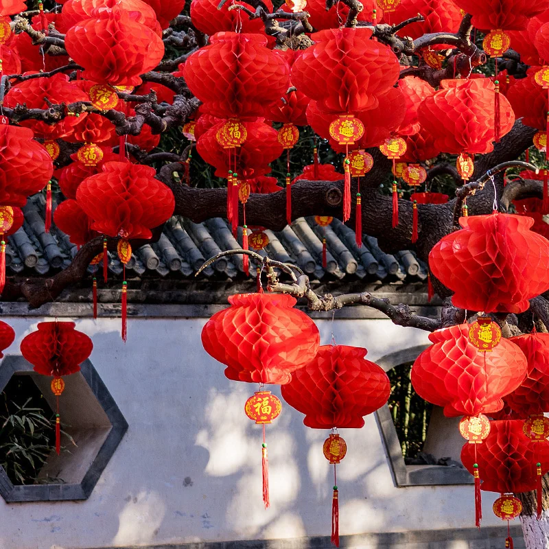 Китайские красные бумажные фонарики 10 шт