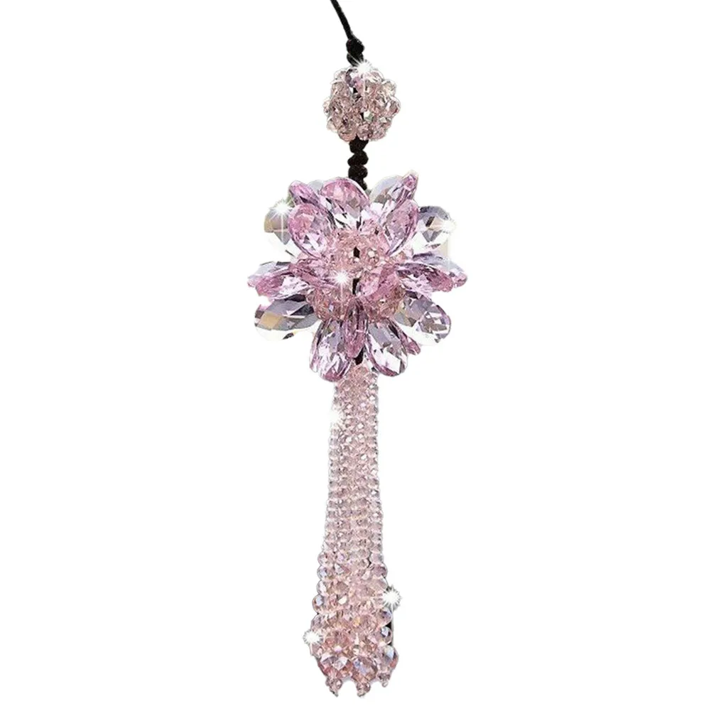 

Pink Crystal Flower Car Hanging Ornament Car Rear View Mirror Car Pendantfor