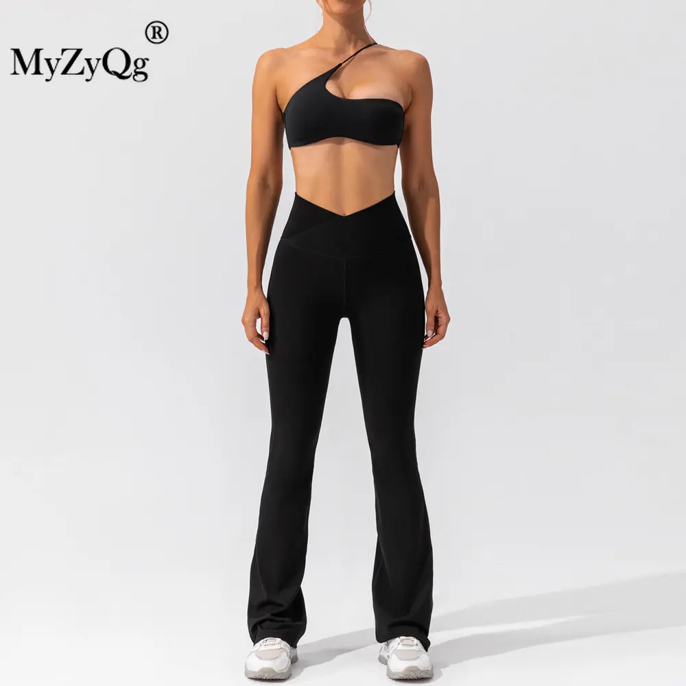 

MyZyQg Summer Yoga 2 Pcs Set One Shoulder Bra Beauty Back Running Legging Fashion Quick Dry Gym Pilate Sports Pant Suit