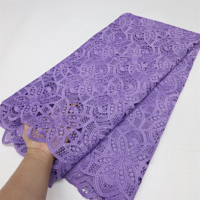 

African Lace Fabric High Quality Lace 2022 Latest Guipure Cord Lace Embroidery Fabrics With Stones For Women Dress 5 Yards Sew