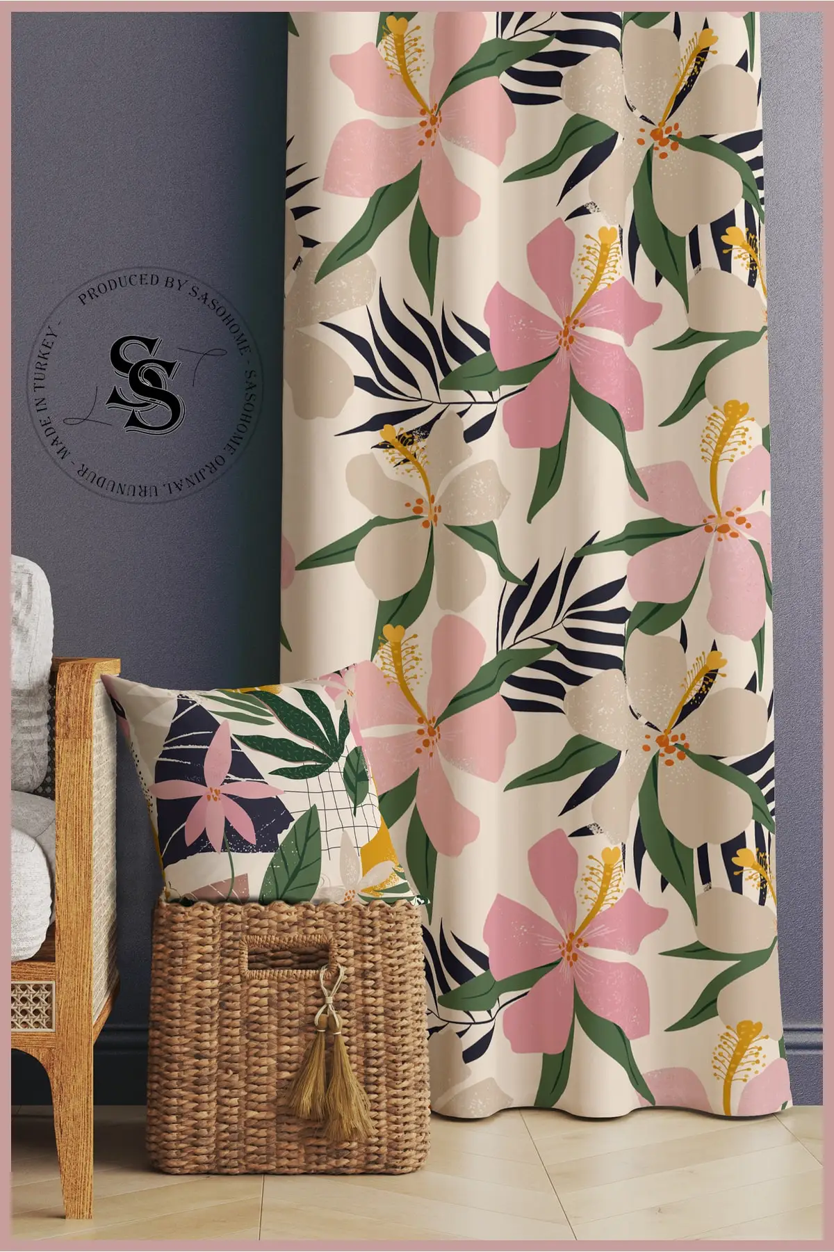 

Curtain Colorful Flower Carnival Pink Flowers Velvet 140 X 270 Cm Quality - Digital Printed Backdrop