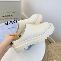 2021 new slippers summer fashion leather shoes loafers high top slippers ladies black high heels zapatillas mujer