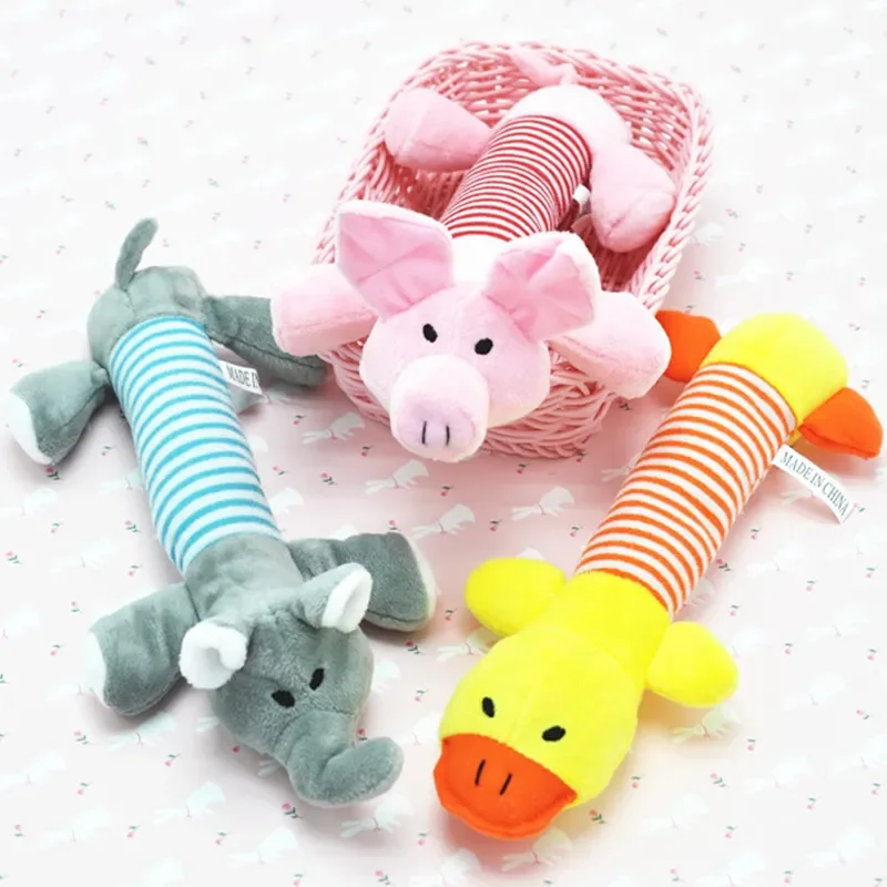 

Popular Pet Dog Cat Funny Fleece Durability Plush Dog Toys Squeak Chew Sound Toy Fit for All Pets Elephant Duck Pig Plush Toys