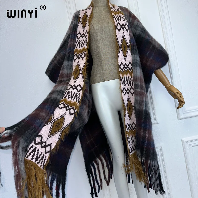 WINYI Африканский принт Зимний кардиган макси женское кимоно Модное праздничное