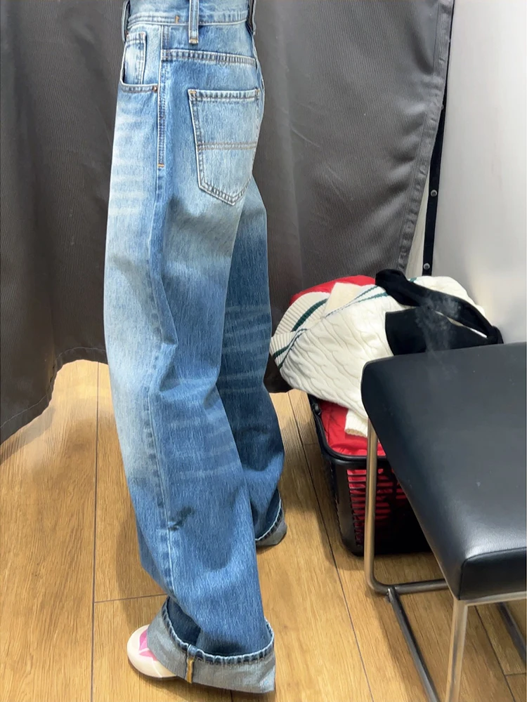 Casual Baggy Blue Jeans Woman Fashion Korea High Waist Straight Wide Leg Denim Pants 2023 Spring New Y2k Street Trousers Ladies