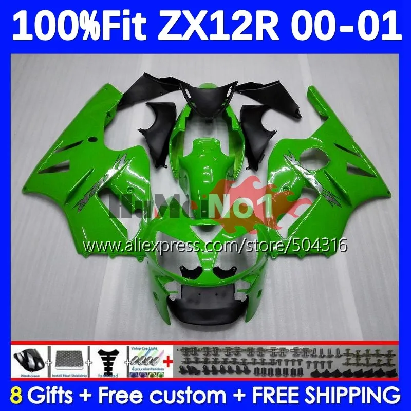 

OEM Body For KAWASAKI NINJA ZX-12R green stock ZX 12R 12 R 1200 77MC.23 ZX1200 1200CC ZX12R 00 01 2000 2001 Injection Fairings