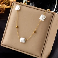 xiyanike 316l stainless steel necklace for women white square pearl gold color bead new trend vintage temperament %e2%80%8bparty jewelry