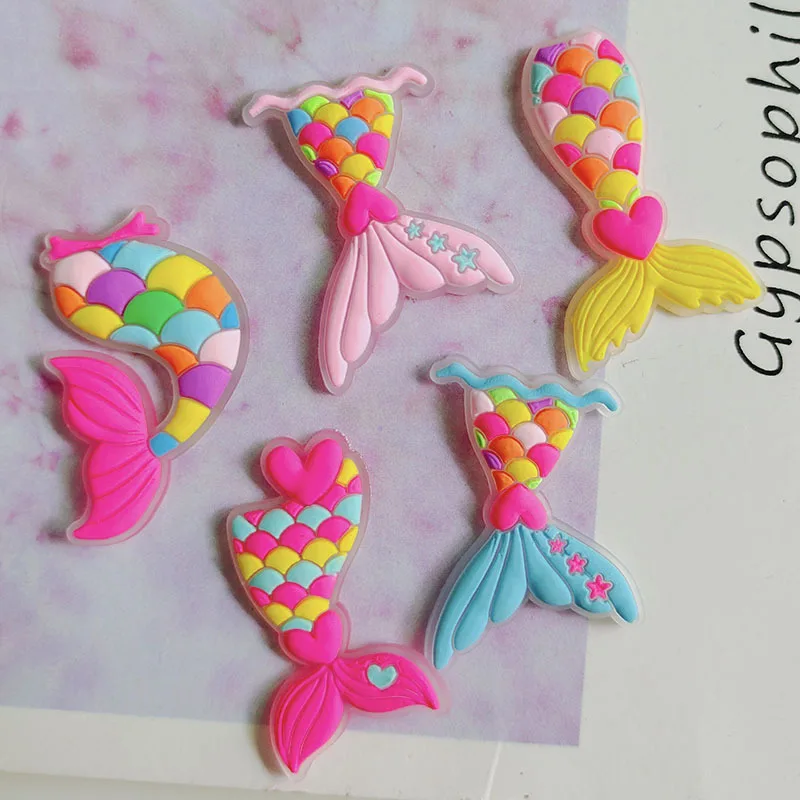 

10Pcs New Cute Colored Mermaid Kawaii Flat Back Soft Rubber DIY Kids Hair Clip Cover Phone Case Scrapbook Hair Decor Accessories