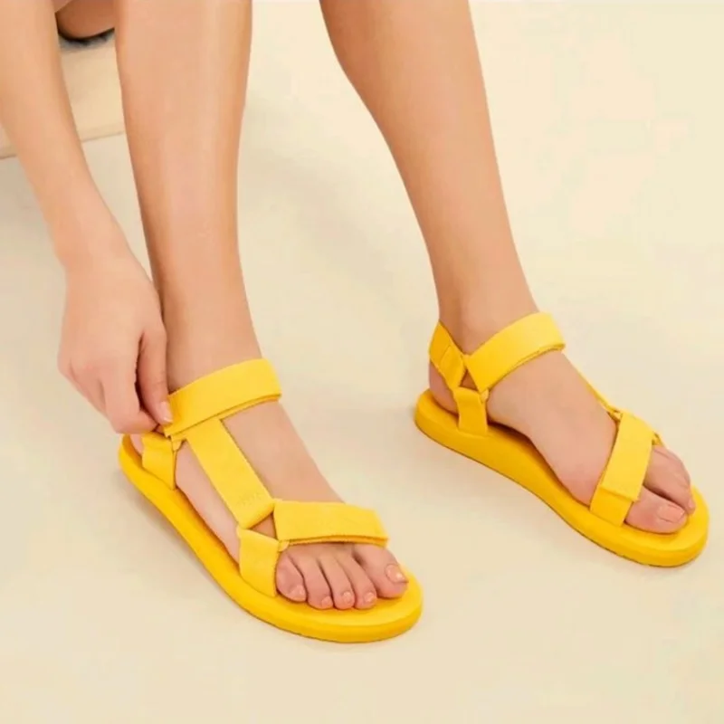 2023 Summer Women's Sandals Concise Hook & Loop Lady Shoe Comfort Soft Foam Sole Flat Sandal Outdoor Beach Platform Female Shoes