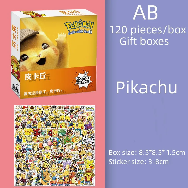 

60/120 Аниме Покемон Пикачу водонепроницаемые ПВХ наклейки Съемный материал для учетной записи детская Подарочная наклейка набор коробка