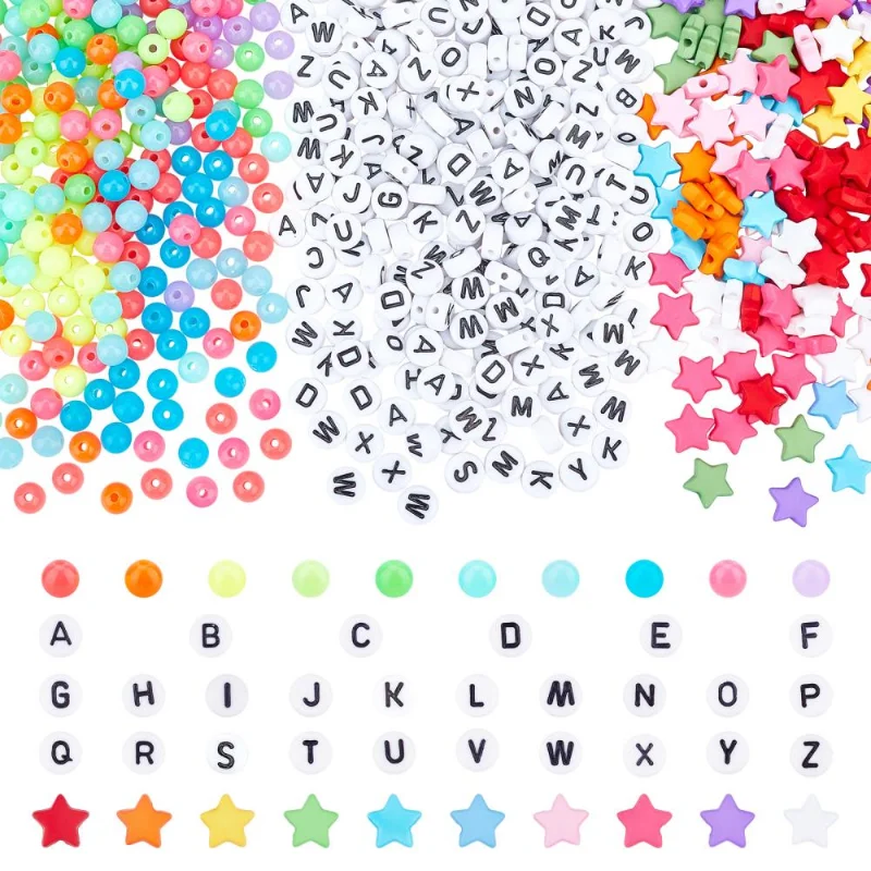 1380Pcs Wholesale Acrylic Beads Mixed Star Round Letters Loose Spacer Bead for DIY Necklace Bracelet Earring Jewelry Making