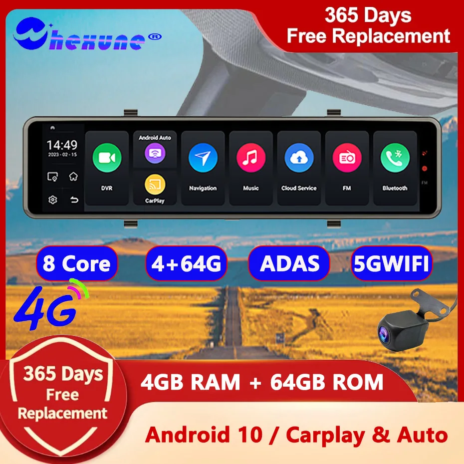 Автомобильный беспроводной видеорегистратор, 4G, 12 дюймов, Android 10, 1080P, ADAS, GPS-навигатор, Автомобильный видеорегистратор, зеркало заднего вида с Wi-Fi Автомобильный беспроводной видеорегистратор, 4G, 12 дюймов, Android 10, 1080P, ADAS, GPS-навигатор, Автомобильный видеорегистратор, зеркало заднего вида с Wi-Fi