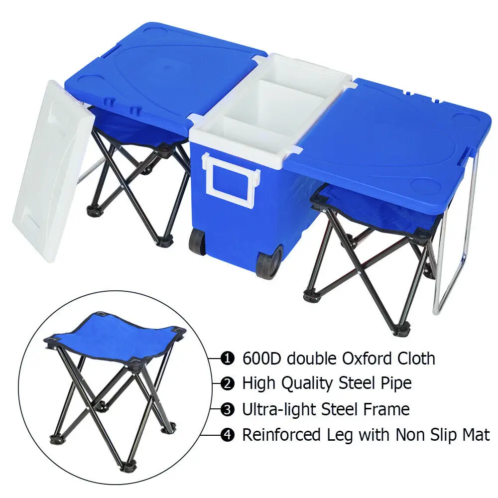 

Outdoor Picnic Foldable Multi-function Rolling Cooler Upgraded Stool Two color
