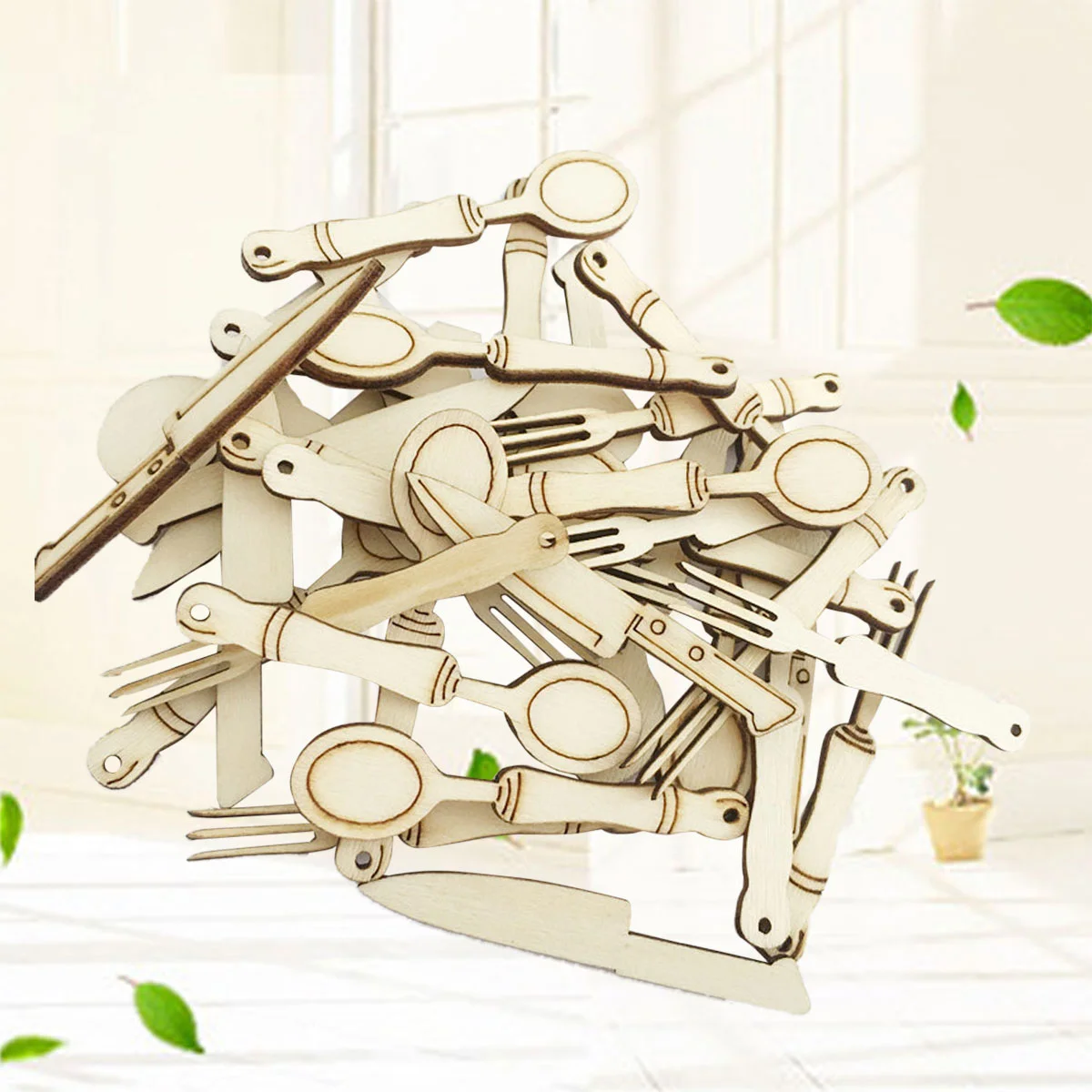 

30pcs Cutlery Painting Sewing DIY Party Tableware Spoons Forks for Kindergarten Party