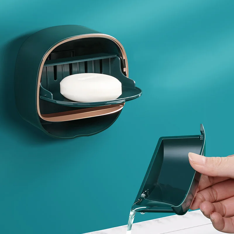 wall mounted soap holder with lid soap container waterproof plastic soap box home soap dish bathroom accessories storage box free global shipping