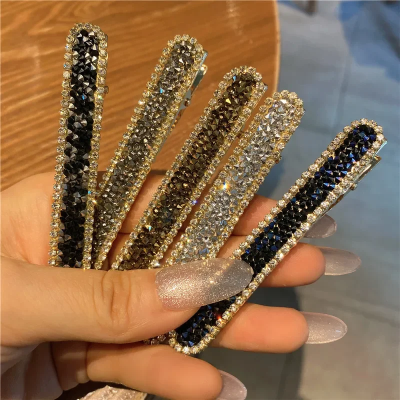 Модные заколки для волос со стразами женщин красивые металлические из кожи