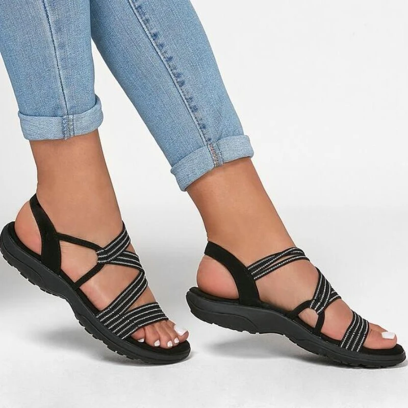 

Sandals Women's 2022 Summer Comfort Soft Sole Flat Beach Shoes Elastic Fabric Comfort Wedge Sandals Women's Open Toe Sandals