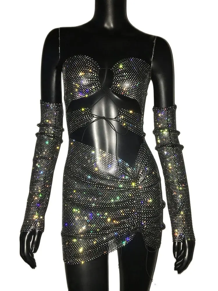 Женский сексуальный комплект из 2 предметов без бретелек с бриллиантами