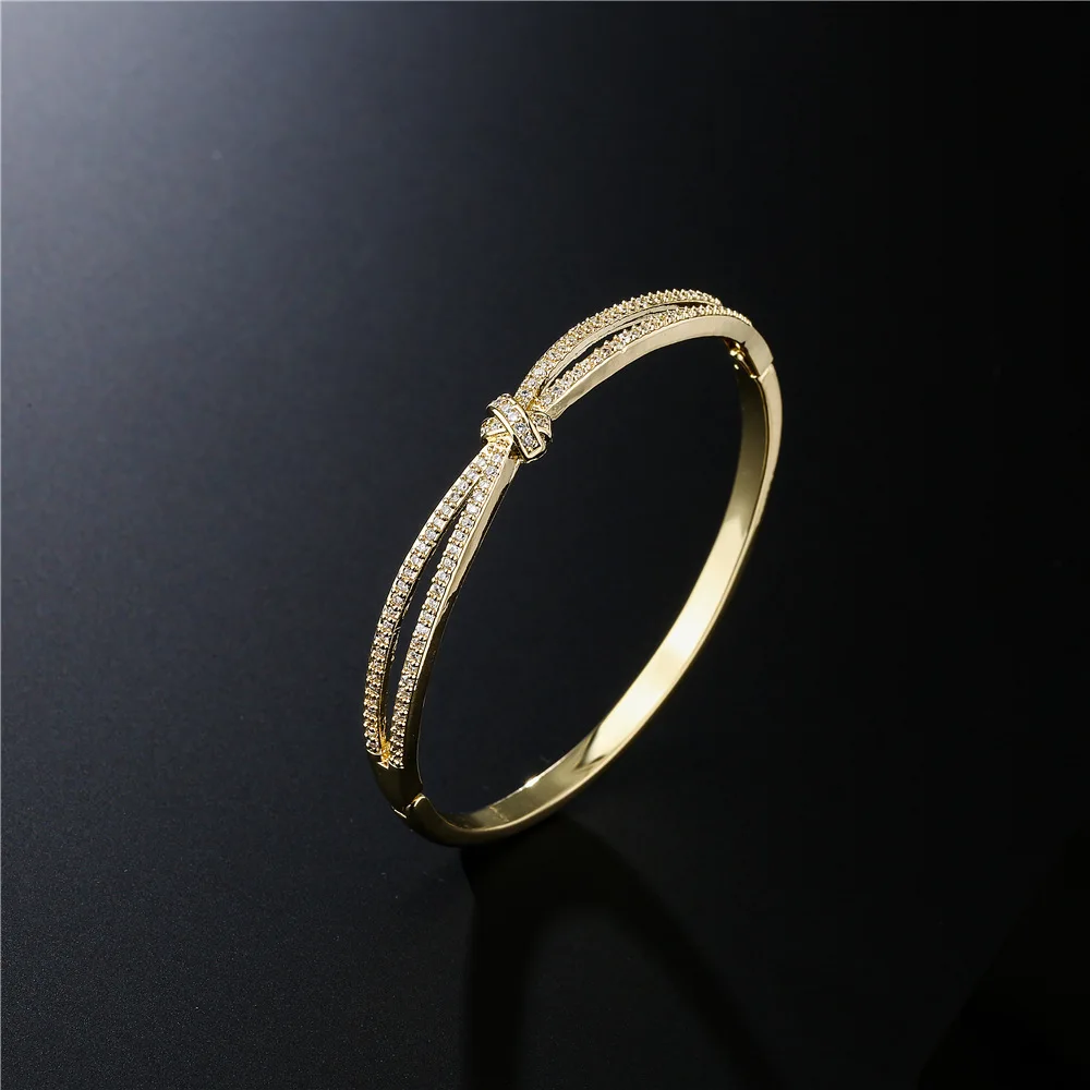 

18K real gold plating exquisite AAA luxury full zircon knot bracelet elegant women's wedding party Bangles gift for wife lover