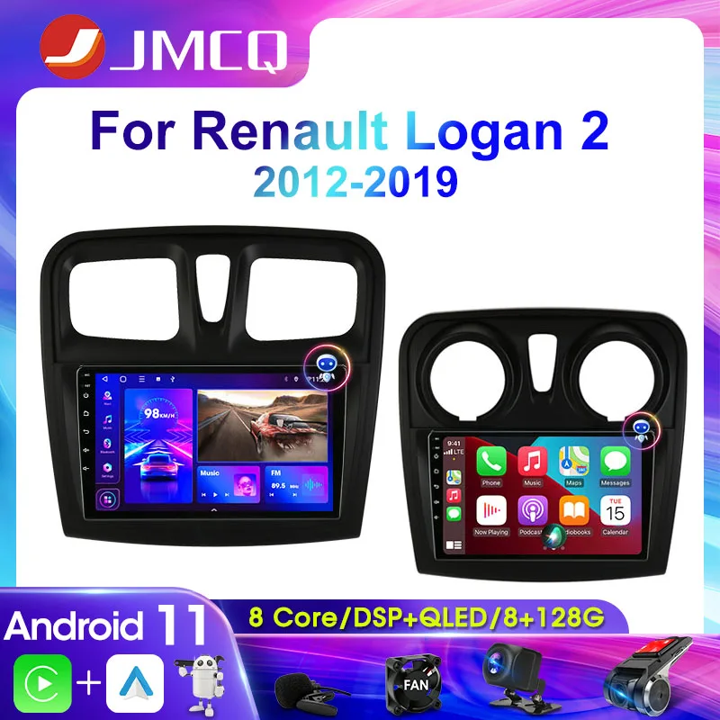 Автомагнитола JMCQ 2Din 4G Android 11, мультимедийный видеоплеер для Renault Logan 2 2012-2019 Sandero 2 2014-2019, навигация Carplay