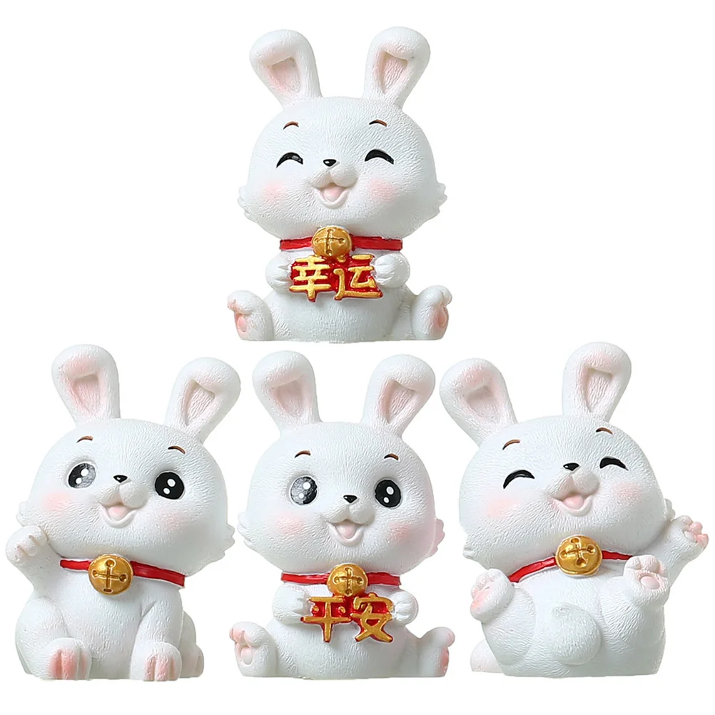 

Rabbit Year Bunny Statue New Figurines Chinese Figurine Decorations Zodiacdecor Resin Lucky The Miniature Animal Car Decoration
