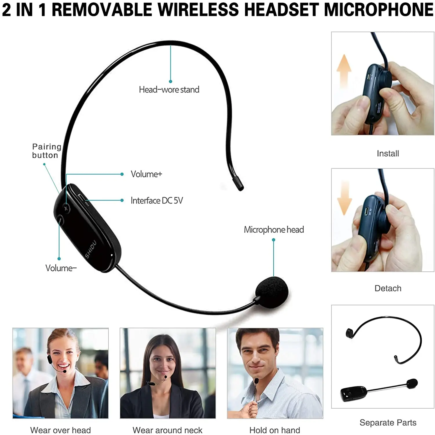 Портативный беспроводной Bluetooth-усилитель голоса SHIDU 18W с защитой от воды для учителей, с UHF-микрофоном, функцией записи и AUX-входом, модель M800 (art.: 3920d7afe8ebc) - 3920d7afe8ebc