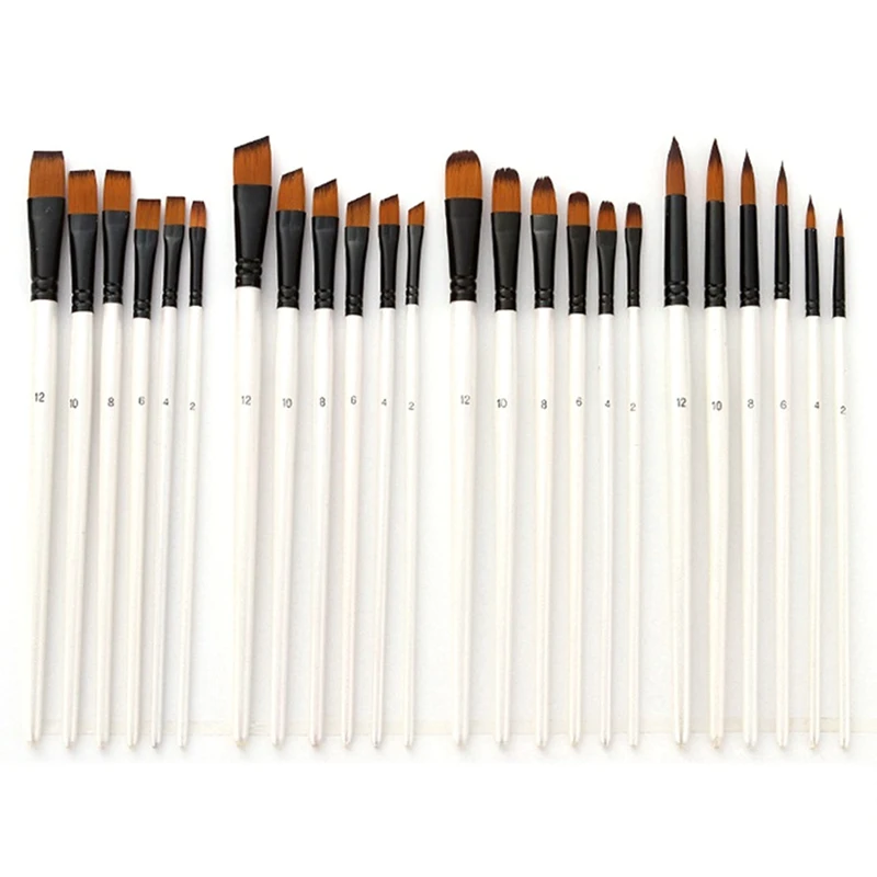 

24 Pcs/Set Watercolor Gouache Paint Brushes Nylon Hair Wool For Student Painting Tool, Oil Paint Brush, Brushes